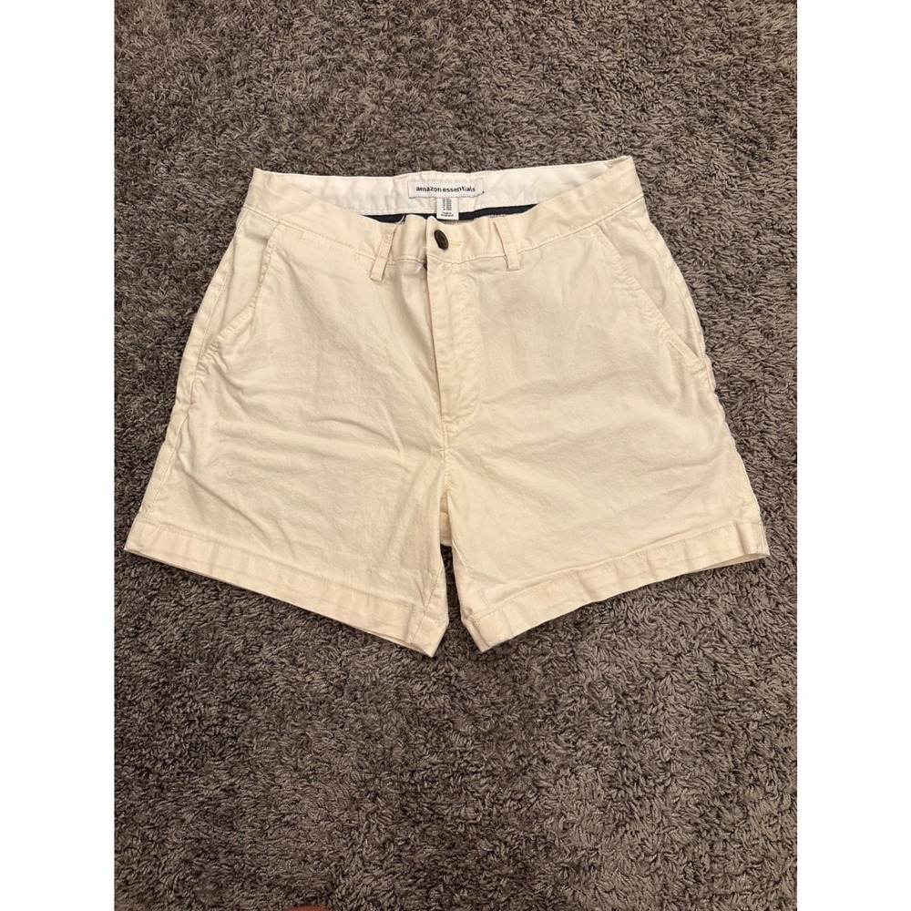 Amazon Essentials Mens 32 Slim-Fit 7" Chino Shorts Cream Off-White Cotton Twill